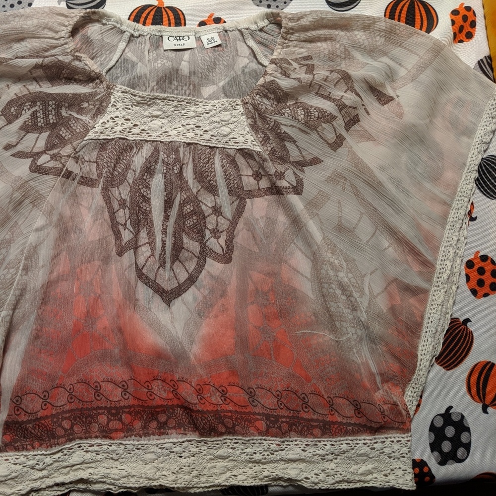 Cato girls shirt XL 16 youth semi sheer top